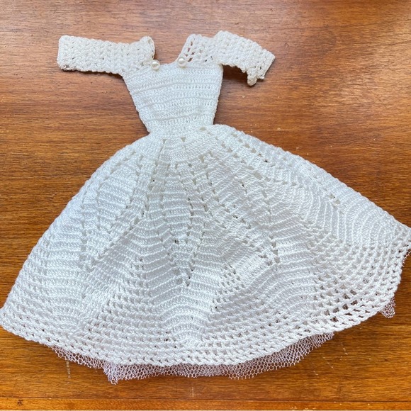 Vintage | Toys | Vintage Wedding Dress White Barbie Doll Size Gown Tulle  Hand Crochet Barbiecore | Poshmark